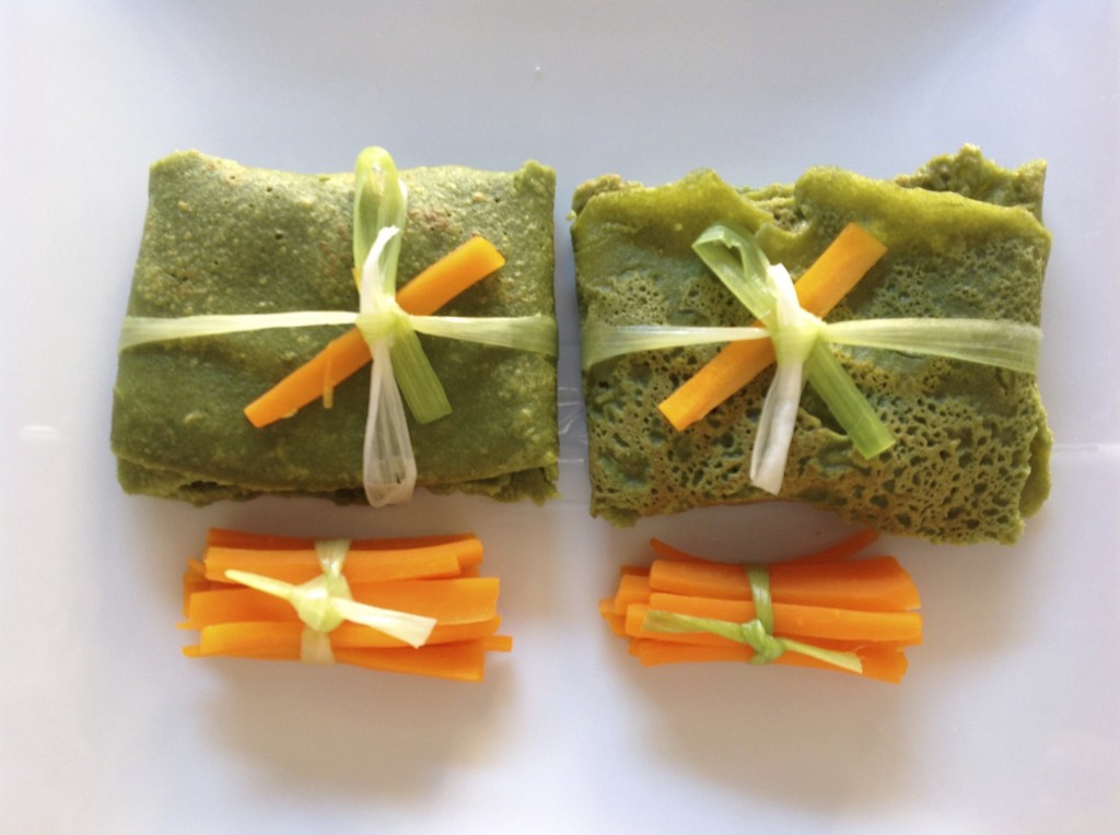 pacchetti verdi con robiola e julienne di carote